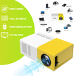 projecteur portable compact jaune et blanc avec connexion HDMI, 1000 lumens de luminosite