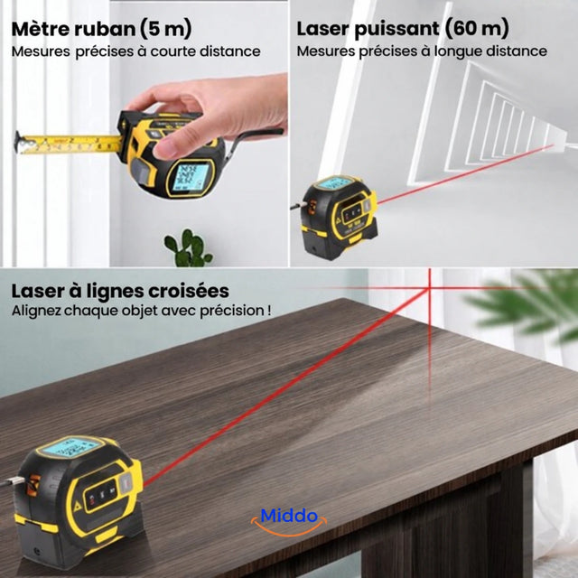 Mètre laser ProMeasure 60 m avec mètre ruban 5 m et laser à lignes croisées
