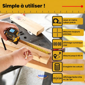 Mètre laser ProMeasure simple à utiliser avec portée de 60 m