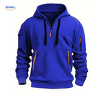 pull à capuche bleu avec zippers orange, coloris vif et matière douce et durable