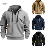 pull à capuche gris avec zippers orange, polyvalent et confortable pour toutes les saisons