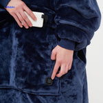 pull chauffant bleu doublure peluche avec bouton de contrôle de température