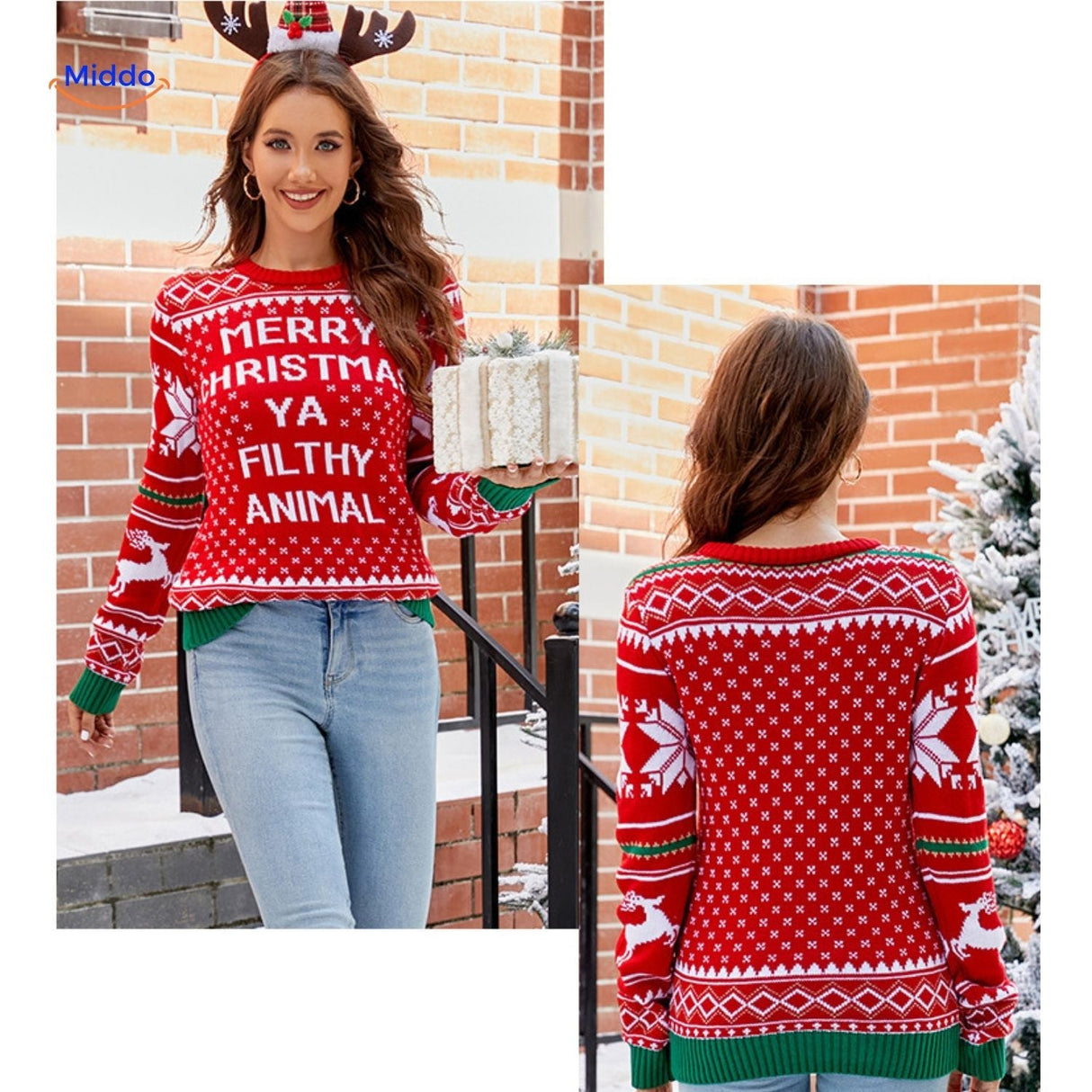 pull de noël rouge avec inscription humoristique joyeux noël, idéal pour la fête en famille