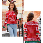 pull de noël rouge avec inscription humoristique joyeux noël, idéal pour la fête en famille