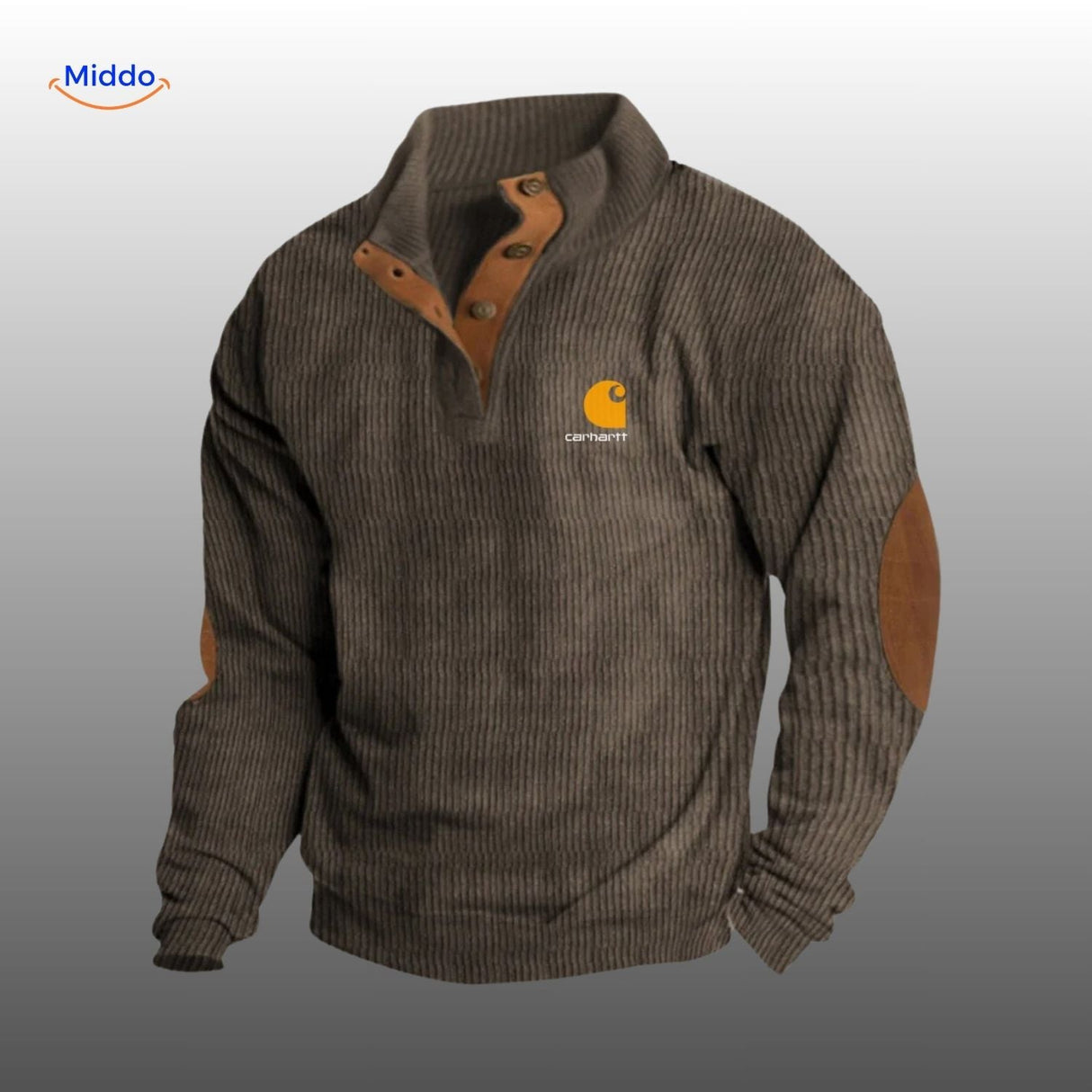 pull en velours côtelé coloris olive avec accents marron, look décontracté et moderne