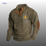 pull en velours côtelé vert olive foncé avec accents marron, style confortable et tendance