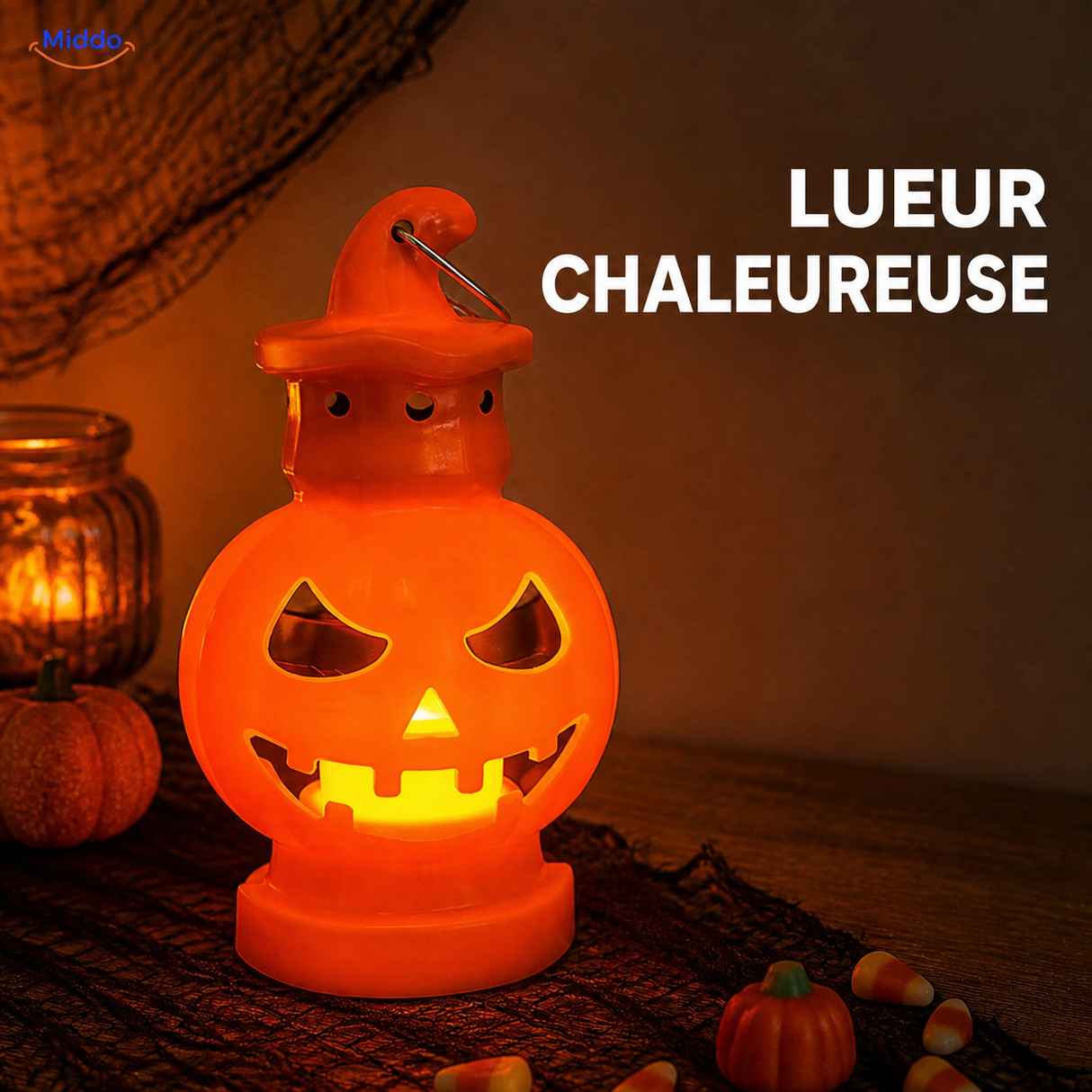 PumpkinGlow™ lanterne citrouille d’Halloween Chapeau de sorcière à lueur chaude