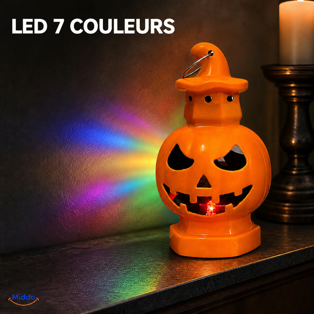 PumpkinGlow™ lanterne citrouille d’Halloween Chapeau de sorcière à LED 7 couleurs