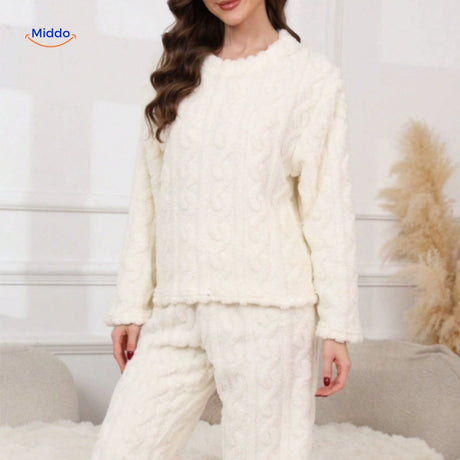 ensemble pyjama polaire blanc doux, tenue d'intérieur confortable pour l'hiver