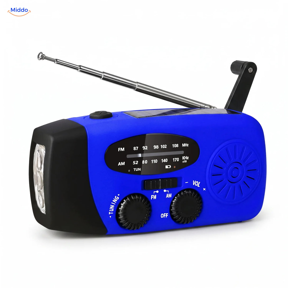 Radio d'urgence solaire à manivelle avec lampe bleu