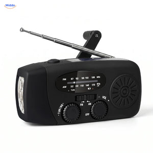 Radio d'urgence solaire à manivelle avec lampe noir