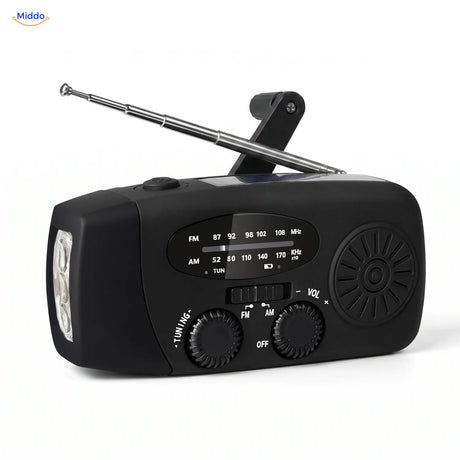Radio d'urgence solaire à manivelle avec lampe noir