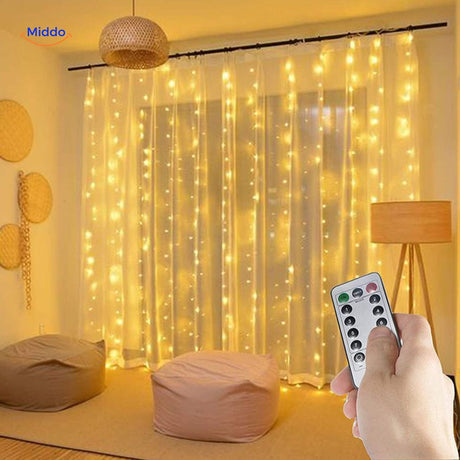 rideau led lumineux avec effets colorés et télécommande, décoration intérieure tendance
