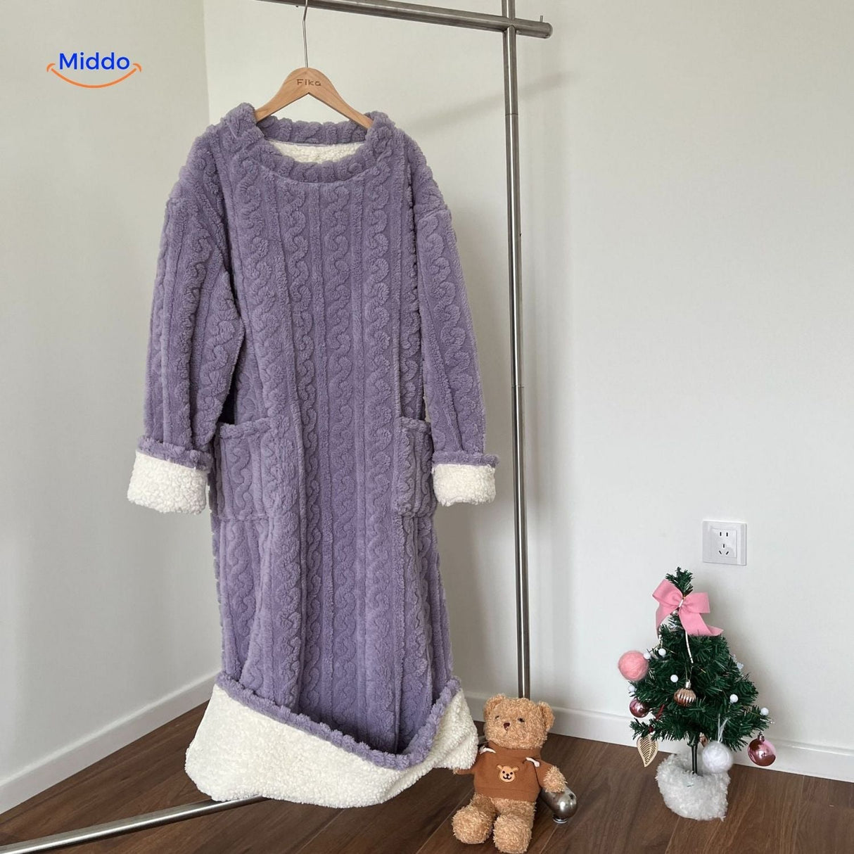 robe plaid lila portable avec poches pratiques, couverture habillée pour toute la journée