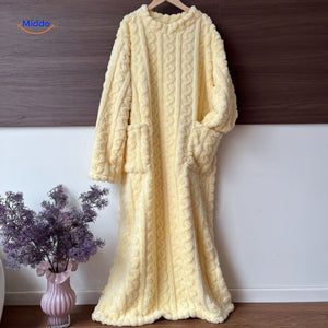 robe plaid polaire jaune longue et douce en fleece, pour une touche lumineuse en hiver