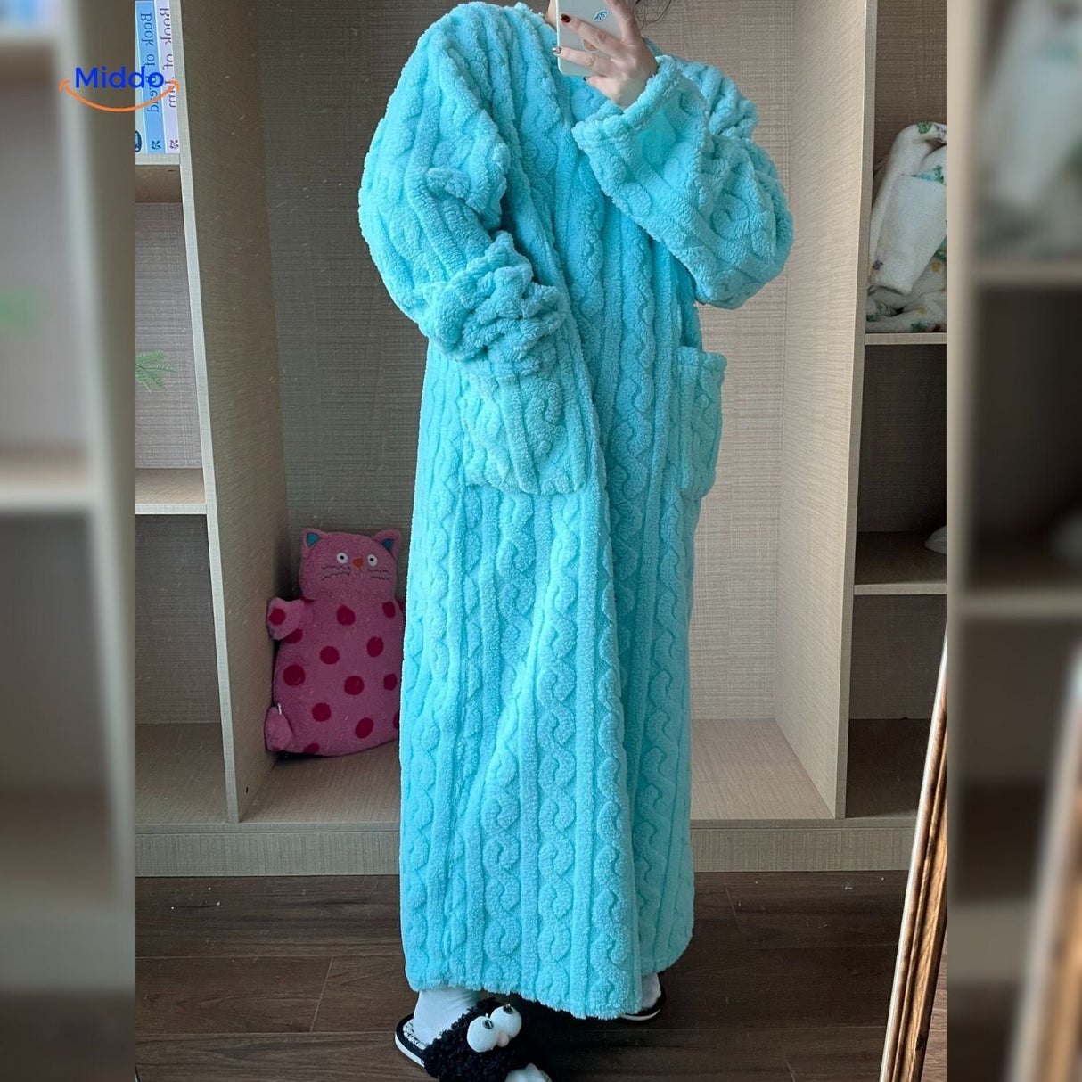robe plaid polaire turquoise douce et confortable, pour se détendre au chaud en hiver