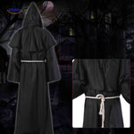 costume de prêtre noir à capuche pour halloween, robe médiévale sobre et élégante