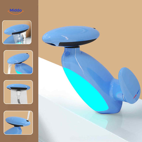 robinet extensible coloris bleu moderne et économe en eau pour salle de bain