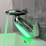 robinet extensible chrome avec éclairage LED vert monté sur plan vasque
