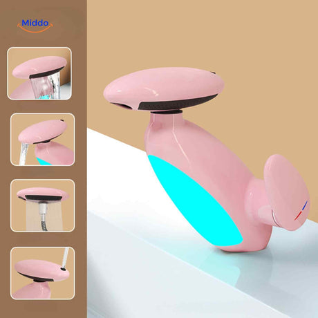 robinet extensible coloris rose moderne et économe en eau pour salle de bain