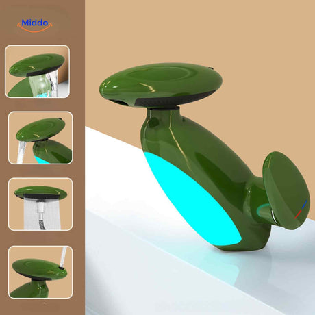 robinet extensible coloris vert moderne et économe en eau pour salle de bain