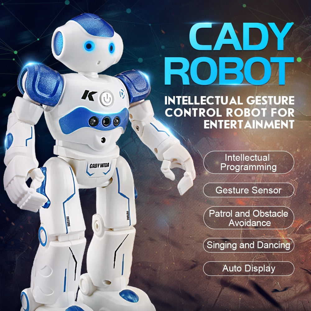 robot intelligent pour enfants arlock en bleu et blanc avec commande gestuelle et yeux LED