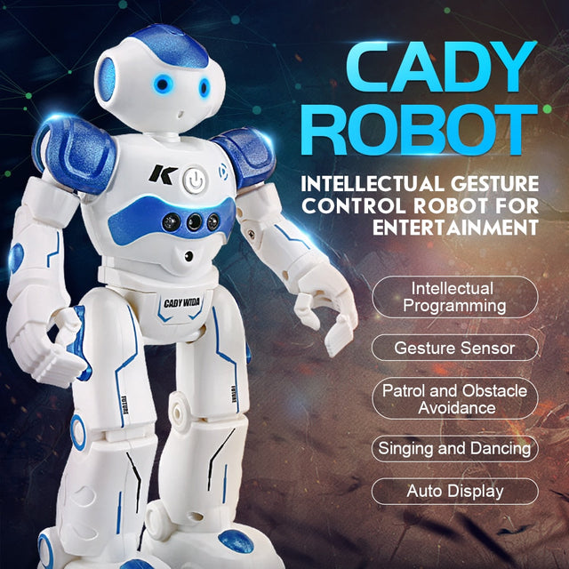 robot intelligent pour enfants arlock en bleu et blanc avec commande gestuelle et yeux LED