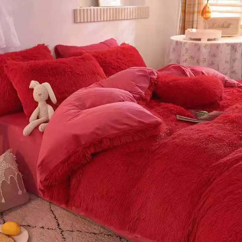 Parure de lit Teddy Fluffy en polaire, Rouge