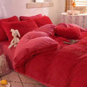 Parure de lit Teddy Fluffy en polaire, Rouge