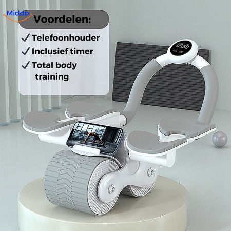 roue abdominale pro coloris gris avec support téléphone et minuterie inclus