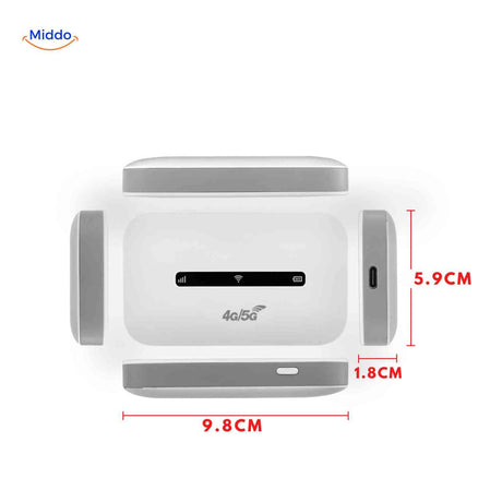 router 4g hotspot avec dimensions indiquees pour illustrer sa portabilite et son format poche