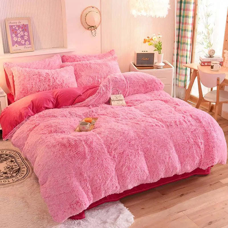 Parure de lit Teddy Fluffy en polaire, Rose