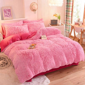Parure de lit Teddy Fluffy en polaire, Rose