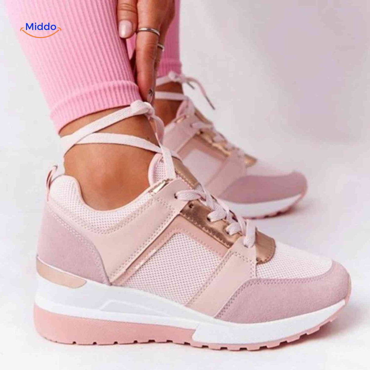 Baskets femme Stridez à semelle rehaussée en mesh, rose, vue latérale, vue 4