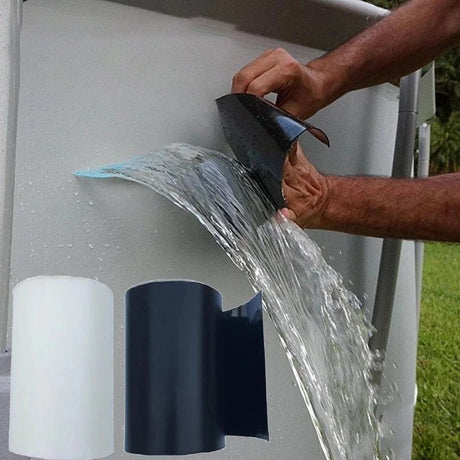 main appliquant le ruban étanche pour stopper immédiatement un jet d'eau sur une fuite