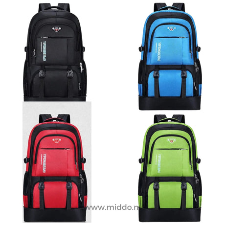 sac à dos de voyage 65l disponible en quatre coloris : vert, bleu, rouge et noir