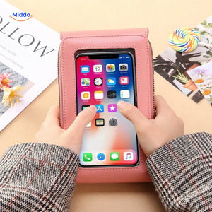 sac bandoulière compact avec dos à écran tactile intégré, vue de la fonctionnalité