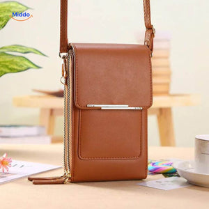sac bandoulière à écran tactile coloris marron, compact et durable