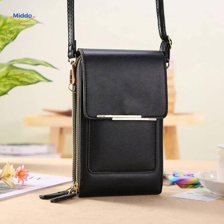 sac bandoulière à écran tactile coloris noir, compact et durable