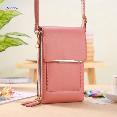 sac bandoulière à écran tactile coloris rose pastel, vue d'ensemble compact