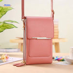 sac bandoulière à écran tactile coloris rose pastel, vue d'ensemble compact