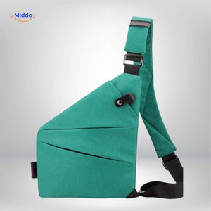 sac bandouliere vert en situation lifestyle unisexe sac de poitrine leger