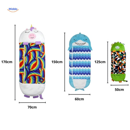 guide des dimensions du sac de couchage peluche enfants avec mesures detaillees