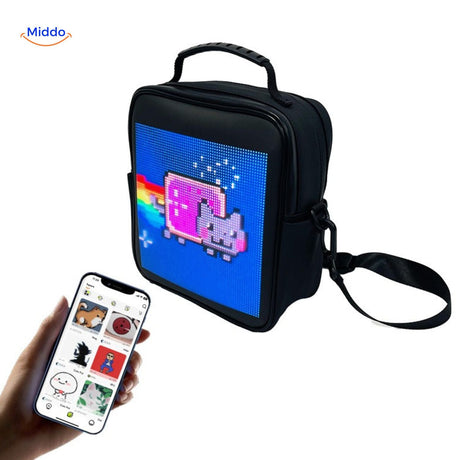 sac à dos LED motif chat piloté via smartphone, animations personnalisées en temps réel