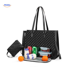 sac isotherme noir matelassé avec compartiment repas intégré pour le déjeuner