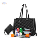 sac isotherme noir matelassé avec compartiment repas intégré pour le déjeuner