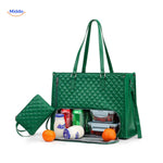 sac isotherme vert avec espace réfrigérant intégré et étui accessoire pratique