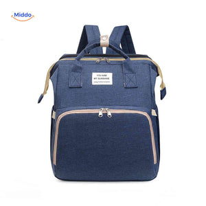 sac à langer bleu élégant avec finitions soignées et grande capacité de stockage
