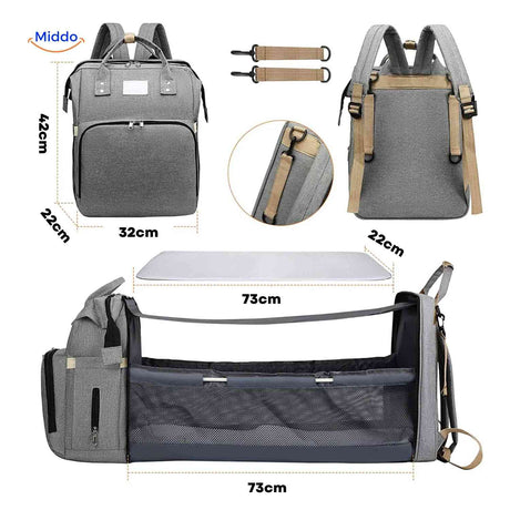 dimensions du sac à langer avec fonction lit pliable pour bébé, aperçu des mesures