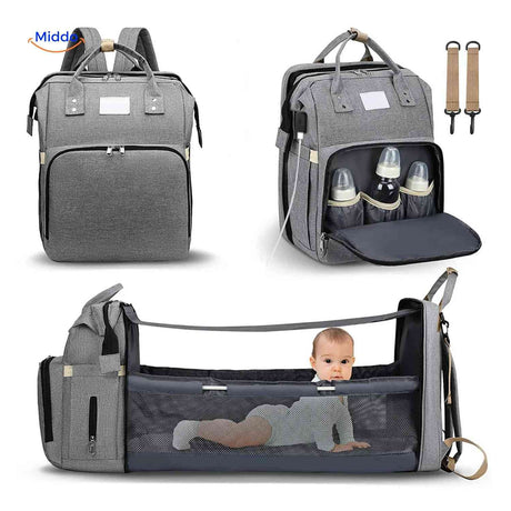 sac à langer multifonction avec poches latérales pour biberons et lit pliable intégré